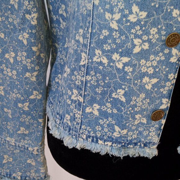 Y2K Plaid Label RALPH Ralph Lauren Sz S Floral Denim Jacket-Faded-Raw Hem/Cuffs - Picture 3 of 10